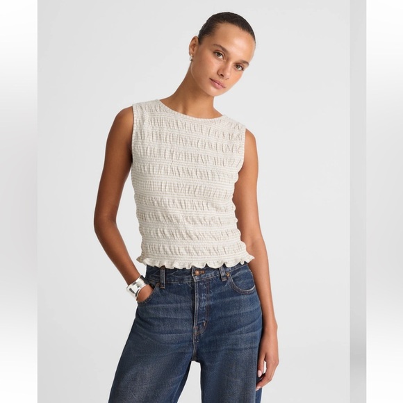 Madewell yellow sachi smocked boatneck tank top size SM new - Picture 2 of 9